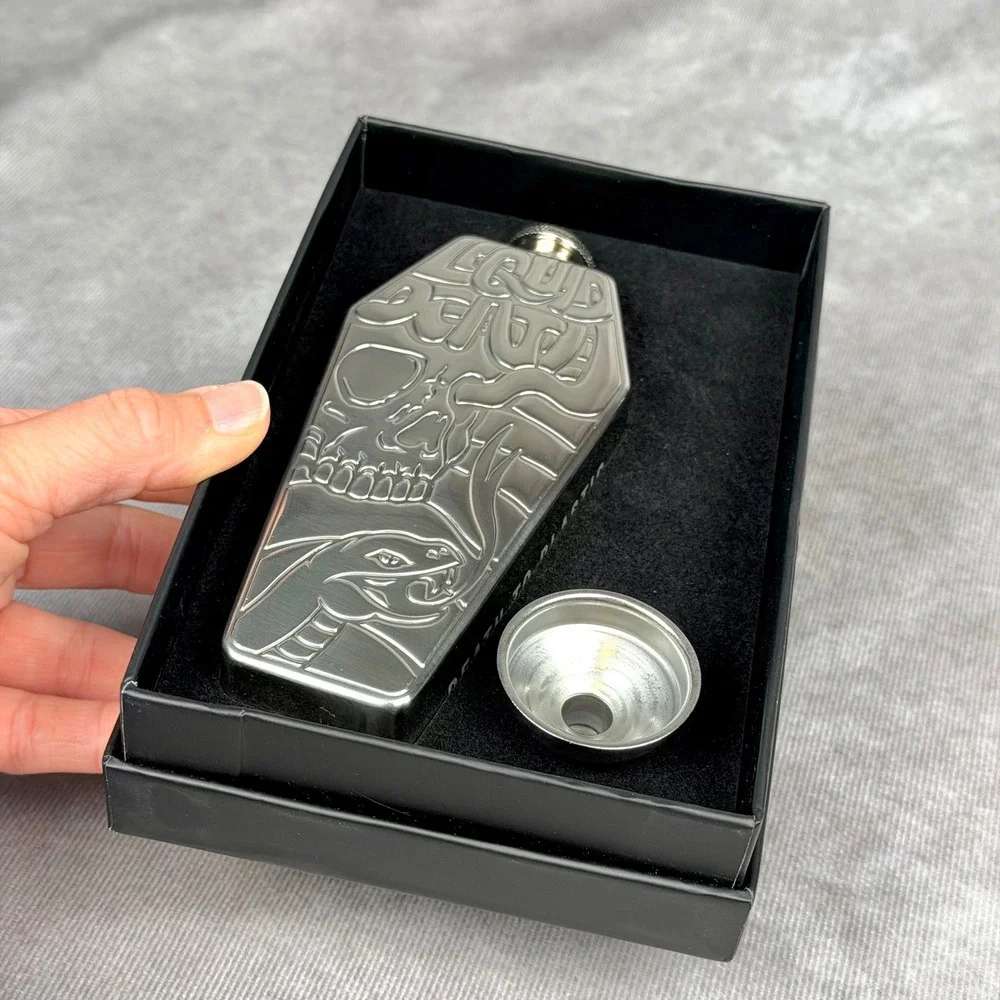 Liquid Death Coffin Flask Stainless Steel Murder Your Thirst Skull Snake w Box